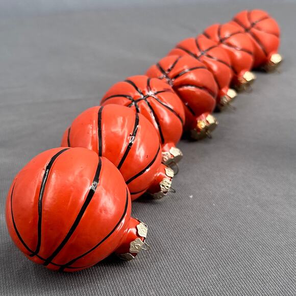 VTG Glass Basketball Christmas Ornaments Set 7 Sporty Athlete Team Player Y2K - Picture 2 of 16